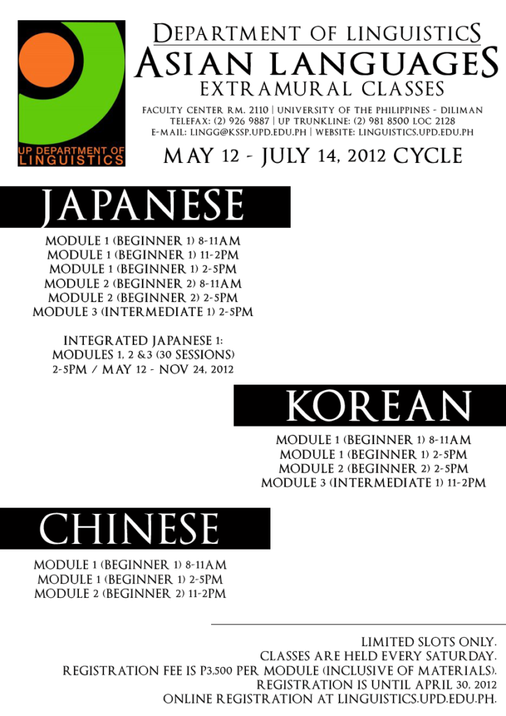 Asian Languages Extramural Classes (May 12 - July 14, 2012 ...