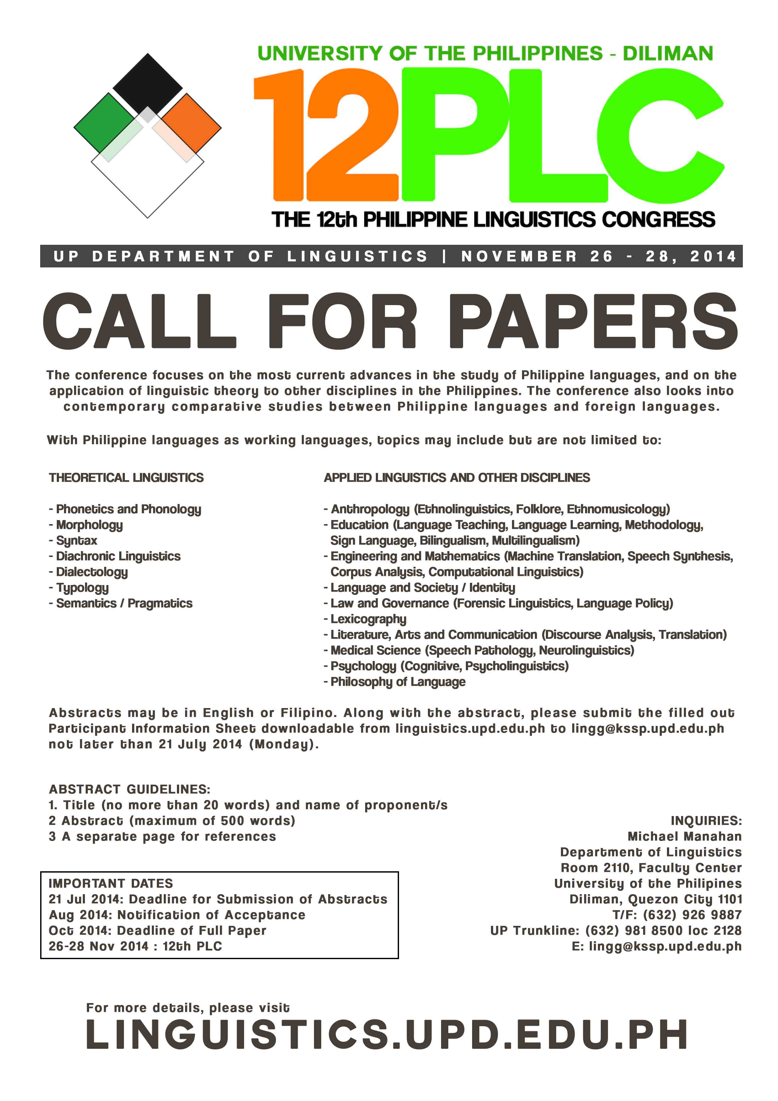 Call for Abstracts Extended Deadline : 21 Jul 2014