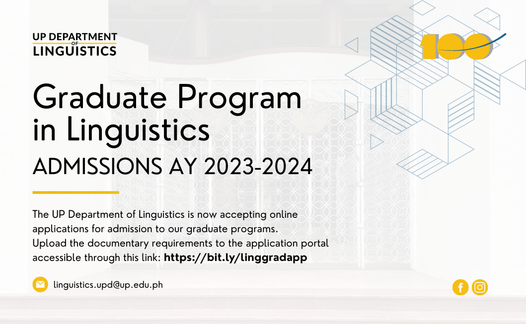 Submission Deadline | MA and PhD Program Applications in Linguistics for AY 2023-2024